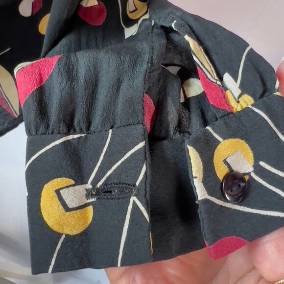 What Goes Around Comes Around 100% Silk Bow Blouse | Vintage 80s Art Deco size M - Picture 4 of 12